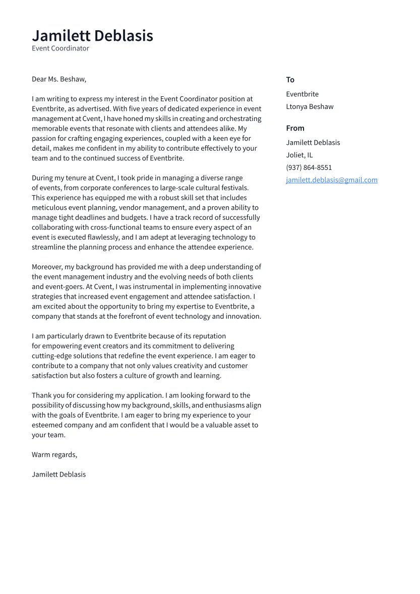 35178 event coordinator cover letter intro