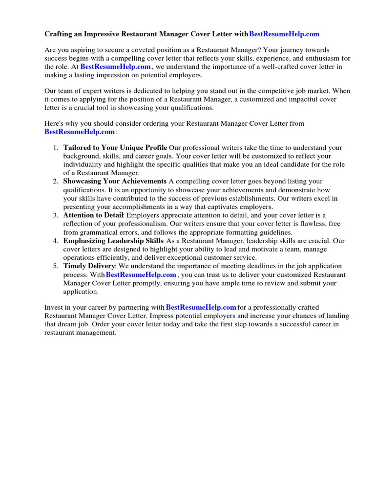 35195 restaurant manager cover letter