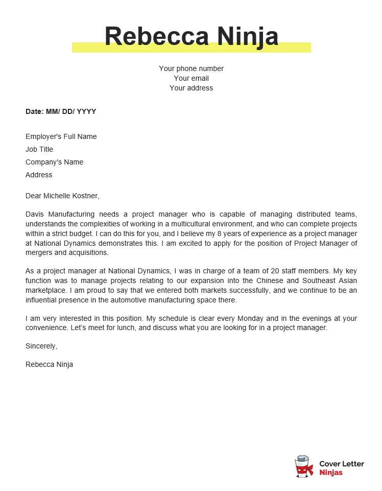 35218 operations manager cover letter