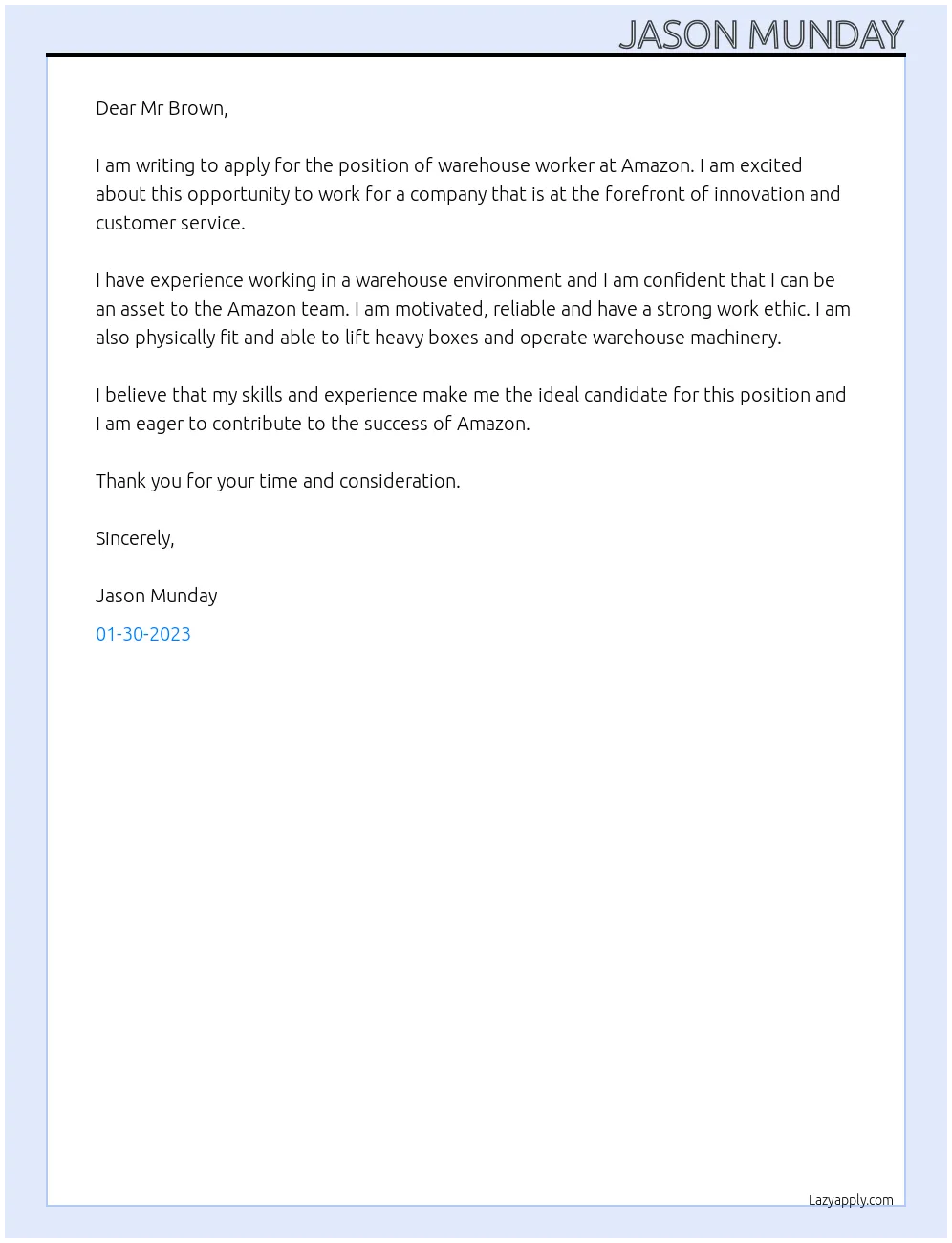 35237 warehouse cover letter writing