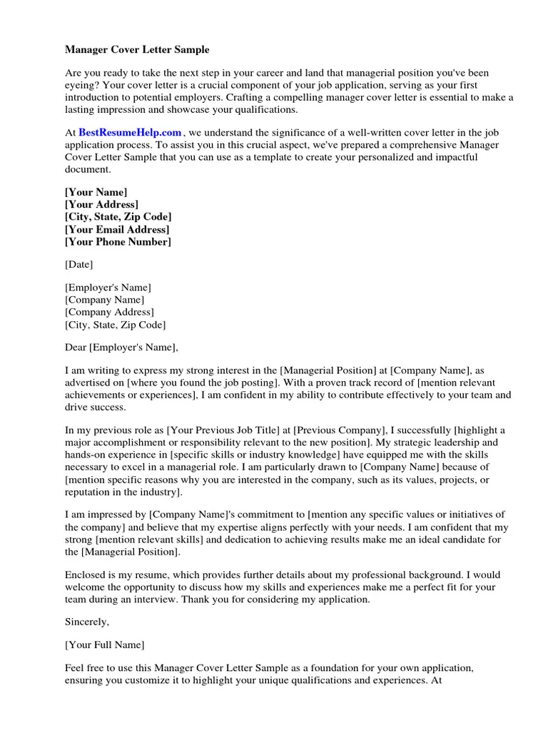 35255 cover letter manager position header