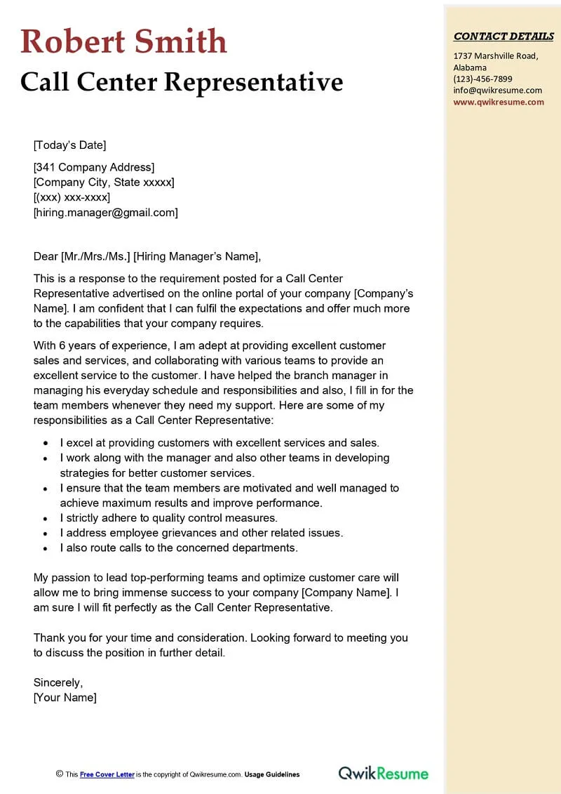 35286 customer care cover letter formatting