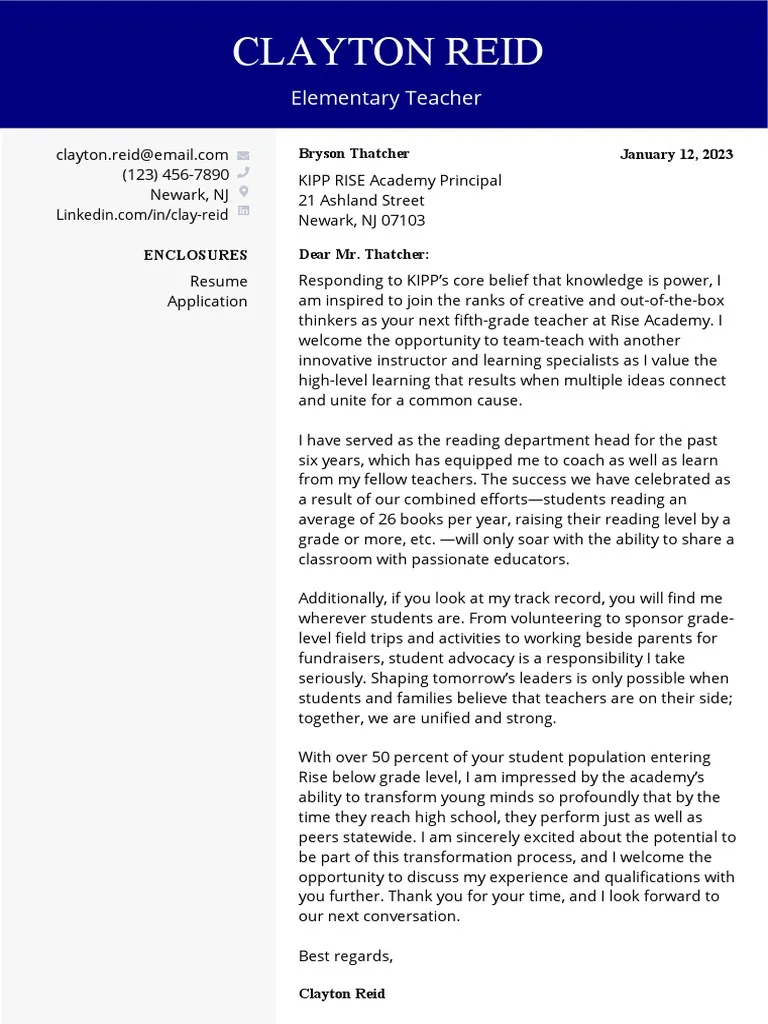 35309 teacher cover letter header