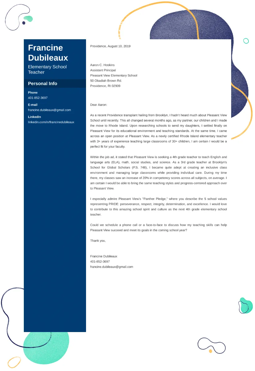 35309 teacher cover letter structure