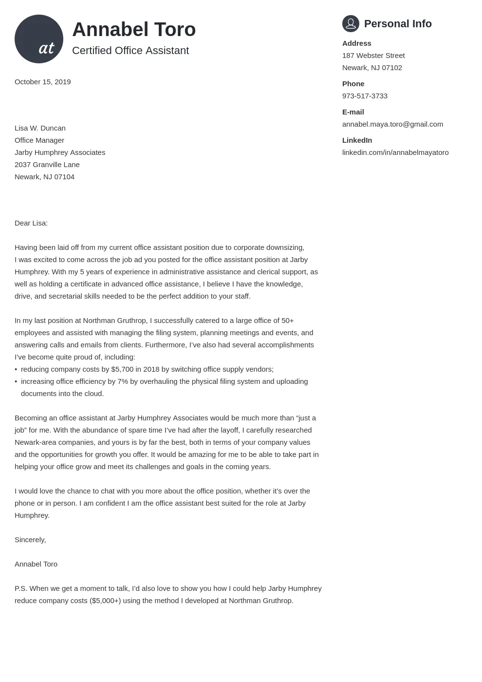 35354 cover letter achievements