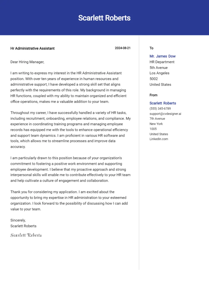 35375 hr assistant cover letter template