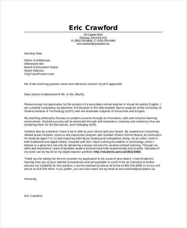 35389 elementary teacher cover letter