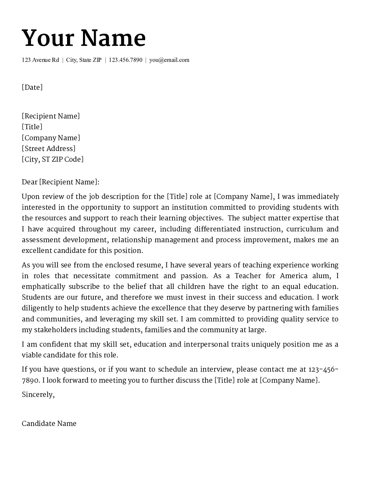 35389 teacher cover letter format