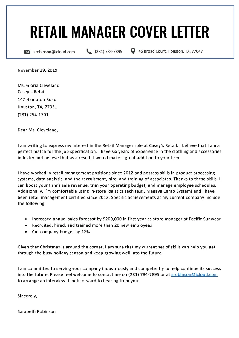 35437 retail manager cover letter example