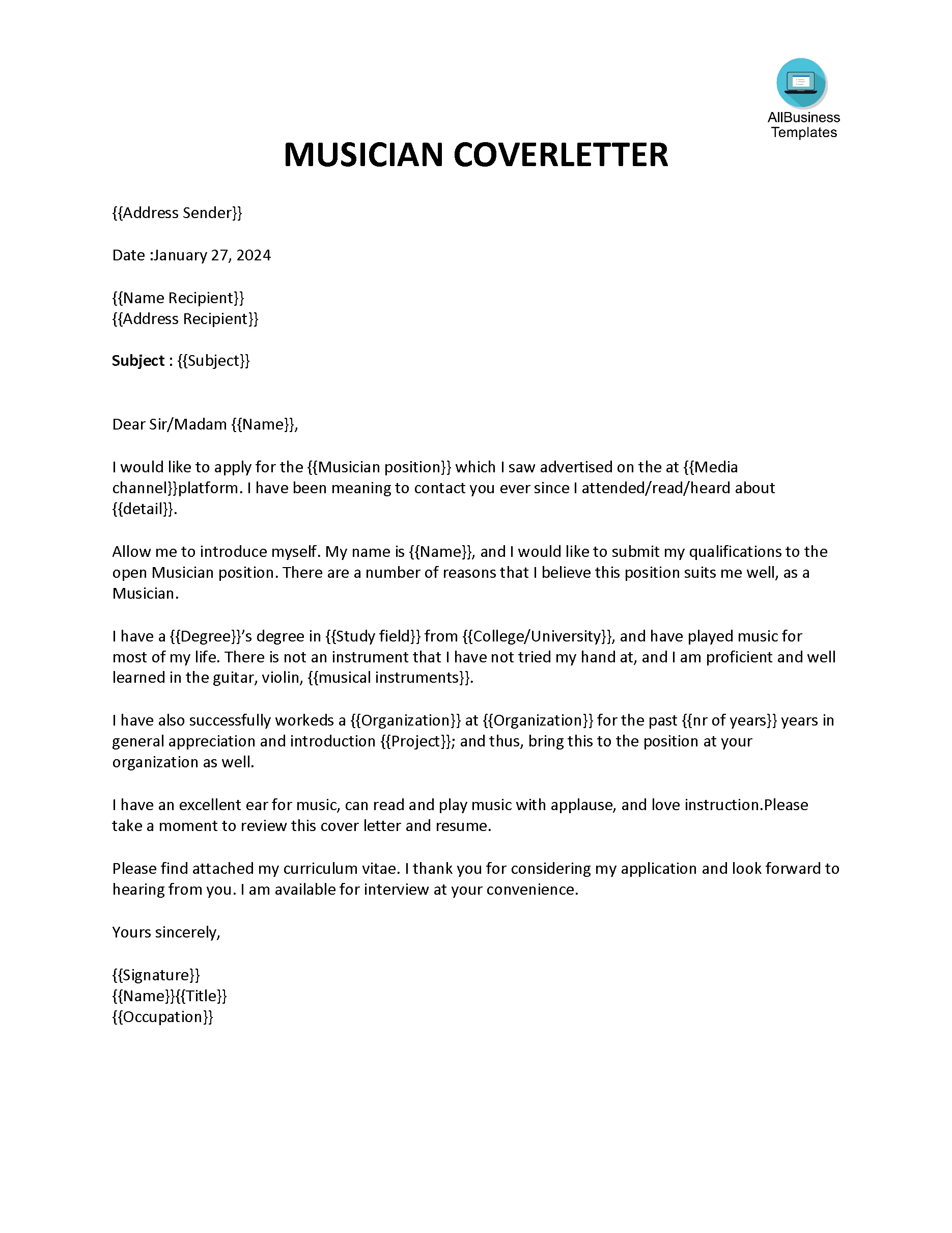 35438 cover letter music industry achievements