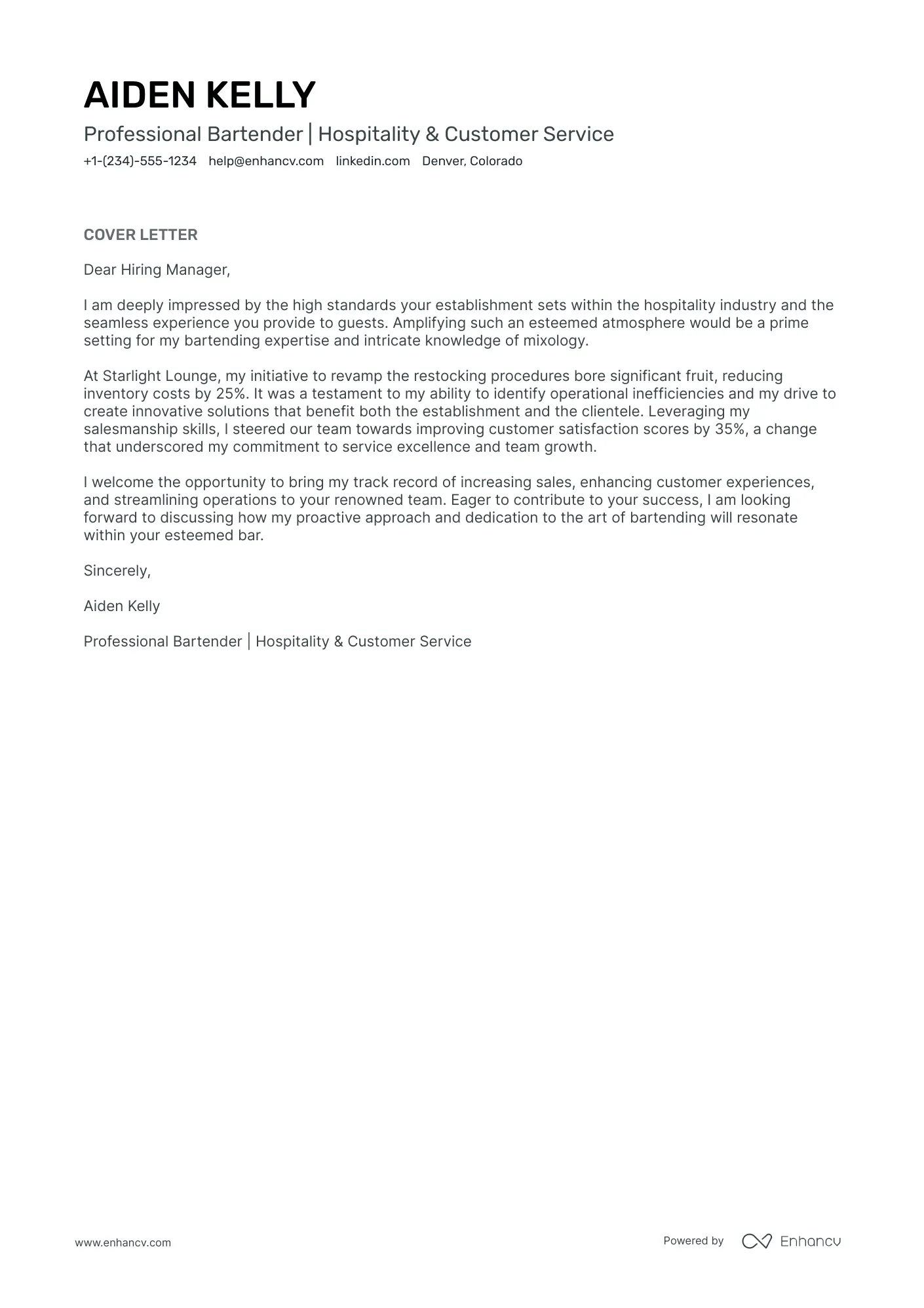 35439 bartender cover letter sample enthusiasm