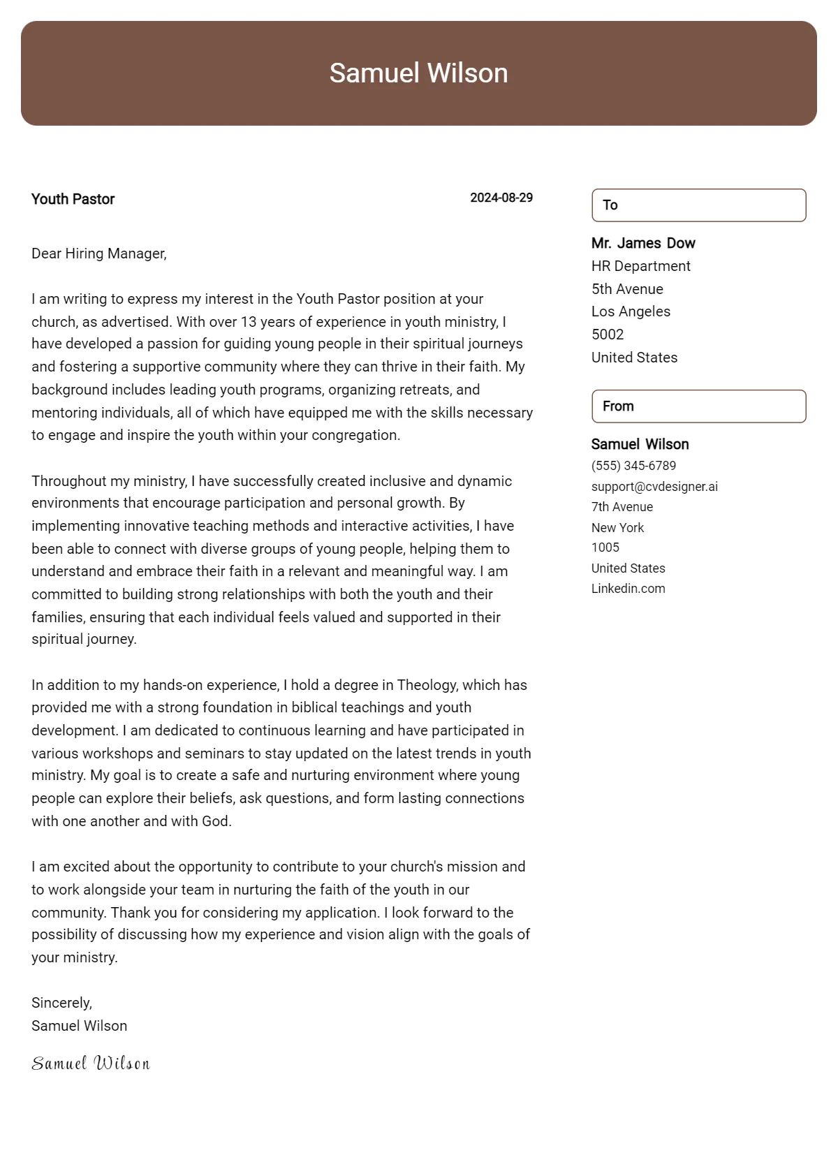 35440 youth pastor cover letter experience